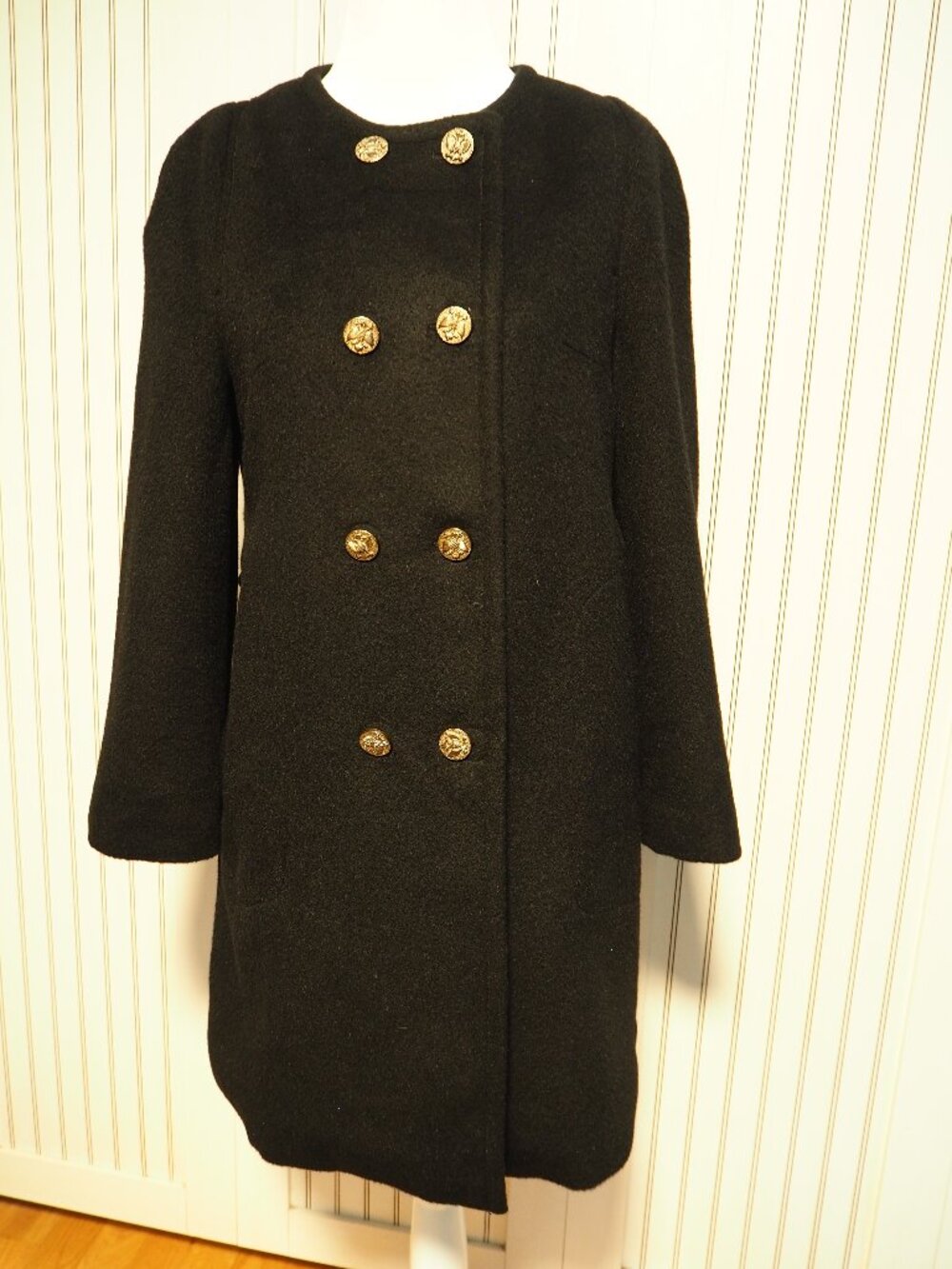 OLIVE DES OLIVE Alpaca 67% Wool 33%y Coat Womens Small Black Gold Button
